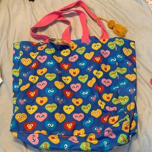 Sesame Street canvas cotton Colorful Heart Pattern blue pink Tote Bag character